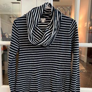 Women's J. Crew Cowl Neck Sweatshirt | XS | Navy with White Stripes